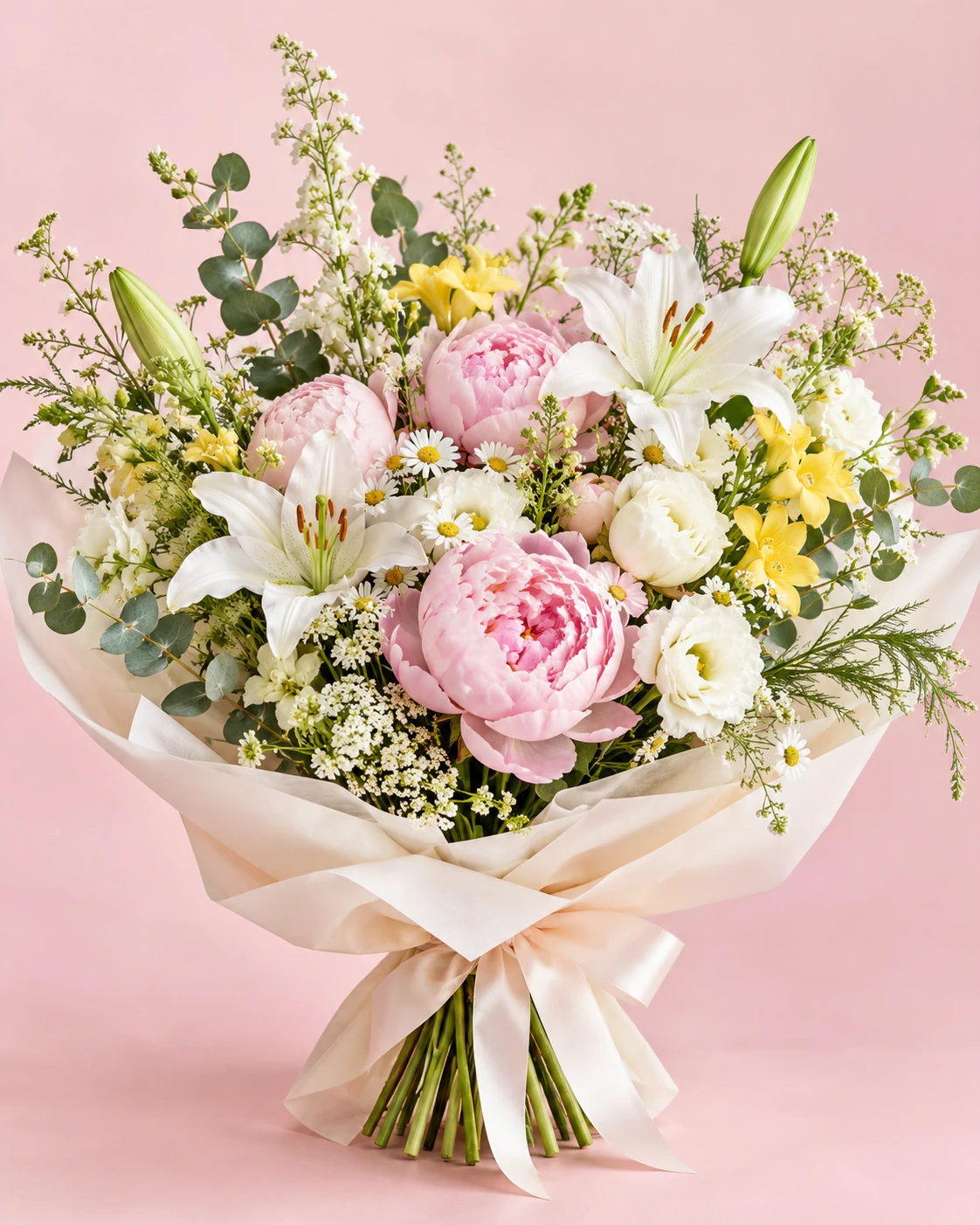 Inspiración alegre con flores surtidas rosas, blancas y amarillas